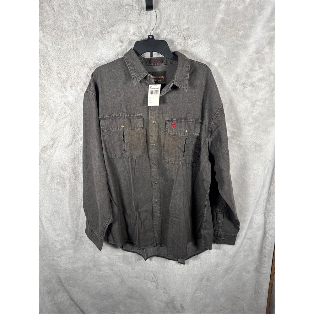 Browning Long Sleeve Denim Shirt Men's XXL Black Snap Front Western Outdoor